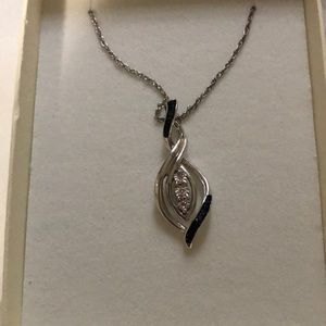 Silver Necklace with navy blue accents